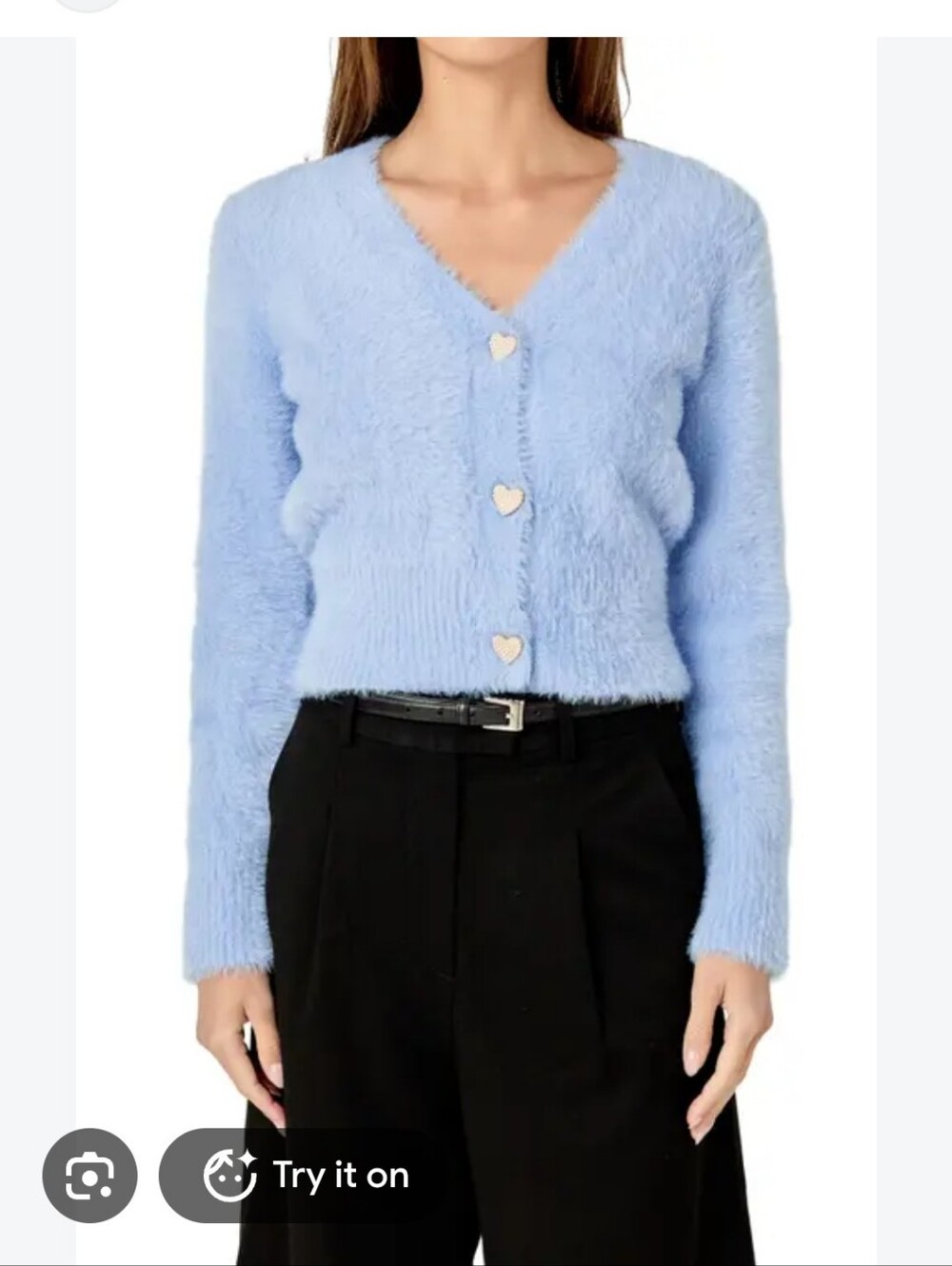 English Factory Light Blue Fuzzy V-Neck Cardigan Sweater Size M